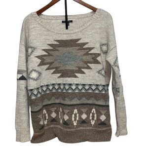 American Eagle Sweater Women Sz M Brown Aztex Geometric Boho Southwestern Wool